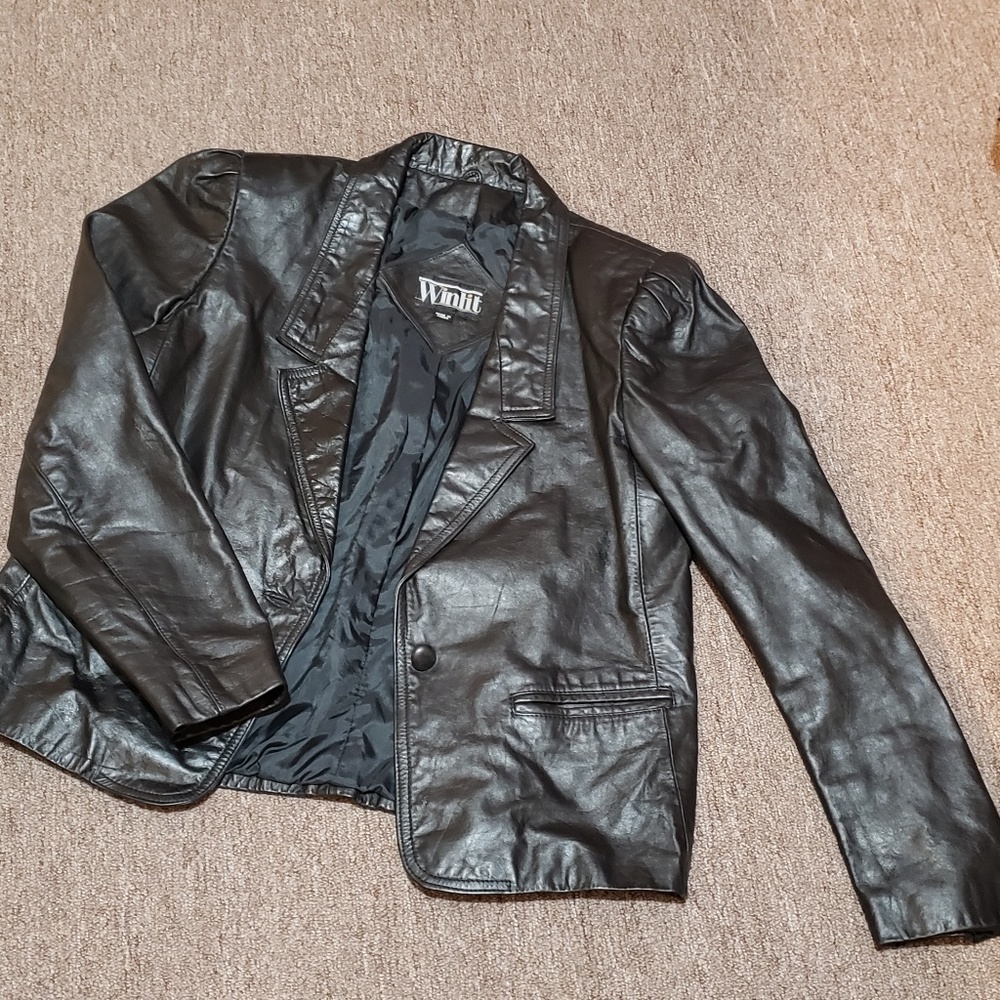 Winlit black leather jacket for women vintage